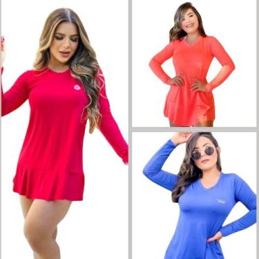 Imagem de Kit 3 Saídas de Praia Vestido feminino proteção solar UV 50+ FPS - For