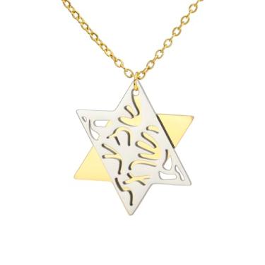 Imagem de EUEAVAN Colar de oração judaica Shema Yisrael para mulheres, colar de estrela de Davi em dois tons, pingente Hear O Israel, judaica, Sh'ma Yisrael, joia hebraica, presente de bênção para homens,