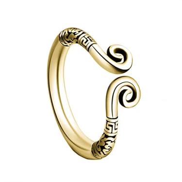 Imagem de OAKKY Anel masculino de aço inoxidável vintage Sun Wukong Monkey King argola dourada amuleto aberto urdidura, Metal