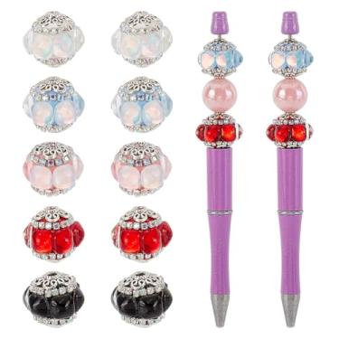 Imagem de arricraft 10 peças de contas focais de strass de 21 mm para canetas, contas de argila com resina, 5 cores, canetas de diamante, contas focais, contas grandes de strass de cristal para canetas com