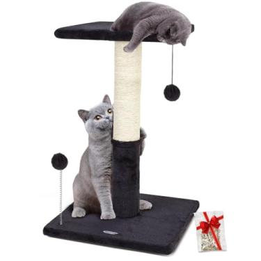 Imagem de Happi N Pets Poste arranhador de gato de 66 cm com poleiro, arranhadores de sisal natural para gatos em ambientes internos, com bolas penduradas e cama aconchegante para gatos, arranhadores estáveis para gatos - cinza esfumaçado