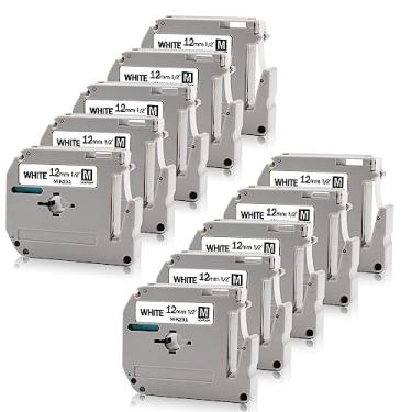 Imagem de Absonic Pacote com 10 fitas adesivas MK231 brancas compatíveis com Brother M-K231 M-K231S M231 MK-231 12 mm 1,2 cm P Touch Tape M 12 mm 1/5.1 cm branca para PT-65 PT-M95 PT-45M PTM95 PT-80 PT-90