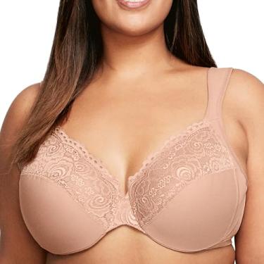 Imagem de Glamorise Sutiã feminino plus size de renda Wonderwire com aro #1240, Cappuccino, 36D