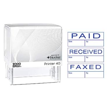 Imagem de 2000 PLUS Carimbo de mensagem jumbo, 3 mensagens, pago, recebido, FAXED, área de impressão de 5,7 cm x 2,2 cm, azul (031571)