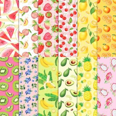 Imagem de 24 folhas de papel padrão de frutas de verão 30,5 x 30,5 cm, bloco de papel de scrapbook de frutas de verão dupla face, frutas tropicais, morango, limão, melancia, pêssego, estampado, papel decorativo