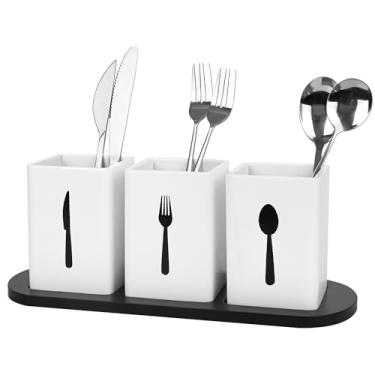 Imagem de GEHE 3Pcs Talheres Caddy Utensílio Suporte para Bancada, Utensílio Caddy para Festas, Talheres Suporte Organizadores de Talheres com Bandeja, Talheres Caddy Organizador Suporte par (Branco, Branco)