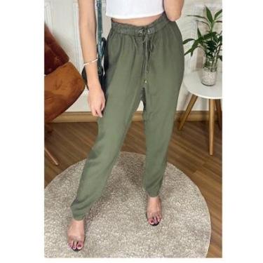 Imagem de Calça Casual Molinha de Liocel Sob Verde Militar-Feminino