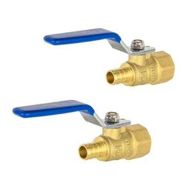Imagem de (pacote com 2) EFIELD 1/2 polegada Crimp Pex X 1/2 polegada FNPT válvula de esfera de desligamento de latão para aplicação em encanamento, ASTM F1807, alavanca azul, certificado cUPC