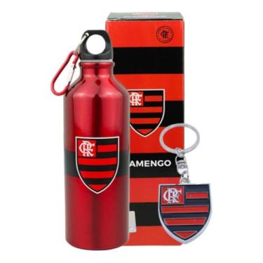 Imagem de Kit Garrafa Aluminio Flamengo 500ml Chaveiro Futebol Oficial