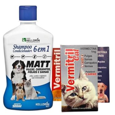Imagem de Kit anti pulgas para gatos - 4 Comprimidos mastigáveis Vermitril Cats + Shampoo Matt 6 em 1