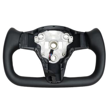 Imagem de JIANGGAI Yoke Racing Volante, Couro de Microfibra Preto Sem Acabamento Frontal para Tesla Model 3/Y 2017-2023 com Função de Aquecimento