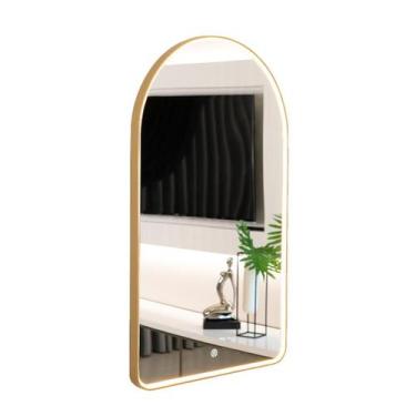 Imagem de Espelho Oval com base reta- Moldura metálica na cor dourada - Casa Hev