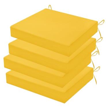 Imagem de HOMELYSIAN Conjunto de 4 almofadas de cadeira de jardim resistentes à água, 45 x 40 x 7 cm, almofadas de alta sustentação para móveis de pátio com laços antiderrapantes (amarelo)