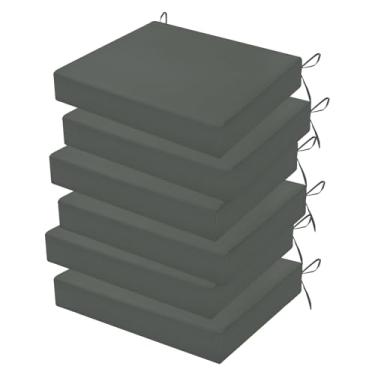 Imagem de HOMELYSIAN Conjunto de 6 almofadas de cadeira de jardim resistentes à água, 45 x 40 x 7 cm, almofadas de alta sustentação para móveis de pátio com laços antiderrapantes (cinza escuro)