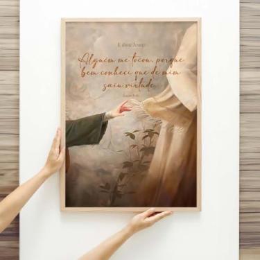 Imagem de Quadro Decorativo Cristão Gospel; Alguém Me Tocou - Lucas 8:46 - Quadros bíblicos; Versículos Bíblicos; Quadro com Mensagem Motivacional; Quadro para Sala de estar; (Bege, 40x30, Emoldurado)