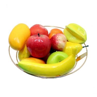 Imagem de Kit Fruteira Frutas Artificiais Isopor E Cesta Rose Redonda