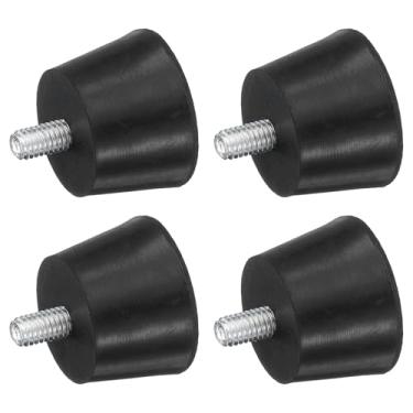 Imagem de uxcell 4 peças de pés niveladores ajustáveis com rosca, pés de borracha de 3 cm x 2 cm com pinos M6 x 12 mm para protetor de chão de pés de cadeira de mesa, preto