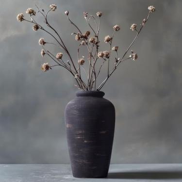 Imagem de Vaso preto feito à mão – Vaso rústico de cerâmica grande de 28 cm de altura, vaso decorativo vintage preto, vaso preto de fazenda para decoração de casa, sala de estar, decoração de prateleira,