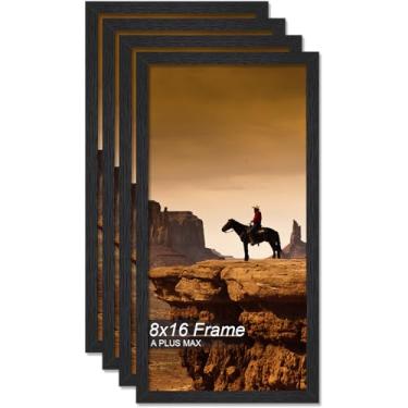 Imagem de A PLUS MAX Conjunto de 4 porta-retratos de 20 x 40,6 cm, moldura preta de madeira projetada para foto de 20 x 40,6 cm, leve 20,3 x 40,6 cm com grão de madeira para parede - pacote com 4/preto/20,3 x