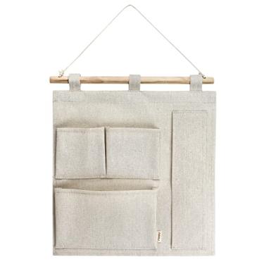 Imagem de KINGREE Saco de armazenamento de telefone celular com acabamento de arte de pano para pendurar na parede multicamadas de algodão linho