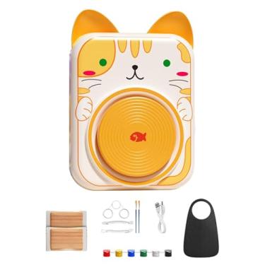 Imagem de UGPLM Kit de pintura de modelagem de rodas de cerâmica infantil kit de pintura artesanal Equipamento de velocidade ajustável Ferramentas de escultura, em Forma de Gato