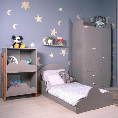 Imagem de Cama Infantil Estante Guarda Roupa e Prateleira Nuvem MDF - GenialFlex