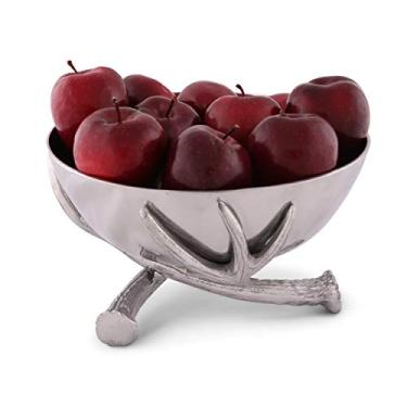 Imagem de Arthur Court Designs Tigela de servir com pedestal de chifre de alce de veado de alumínio 26,7 cm de diâmetro 15,8 cm de altura