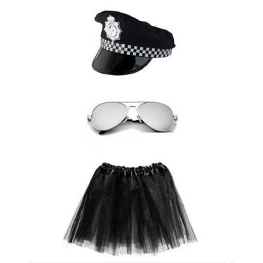 Imagem de Fantasia Policial Quepe Óculos e Saia 35cm - 3 Peças - CM Presentes e 