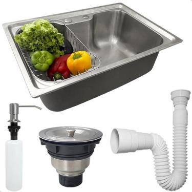 Imagem de Cuba Inox 304 Pia Cozinha Gourmet 60x42 Sobrepor Bancada Com Cesto Esc