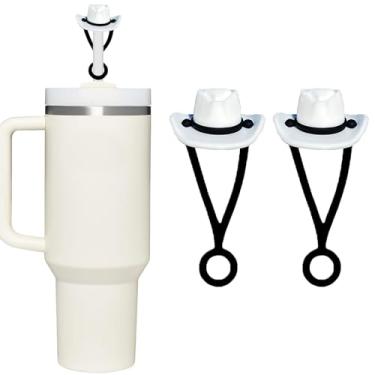 Imagem de Good Haus Chapéu de Cowboy Topper de palha para Stanley, chapéu de cowboy de silicone, capa de palha compatível com Stanley Cup 30 copo de 1,134 g, tampas de palha reutilizáveis à prova de poeira para