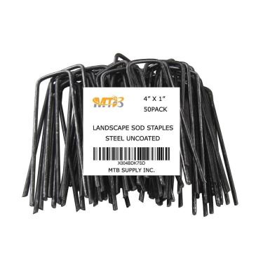 Imagem de Pacote com 50, 10 x 2,5 cm, 11 GA (0,3 cm), grampos de paisagem, estacas de jardim, pinos de rede de cerca, pontas de chão, cobertura de grama, pinos de tecido, aço sem revestimento