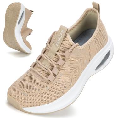 Imagem de Rollstep Tênis feminino de largura extra larga com amortecimento de ar, tênis de corrida ultraleve, academia, treino, treino, respirável, com suporte de arco, Caqui, 7 Wide