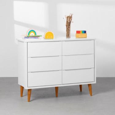 Imagem de Cômoda Theo 6 Gavetas com Pés Retrô Mel  Branco - Abra Casa