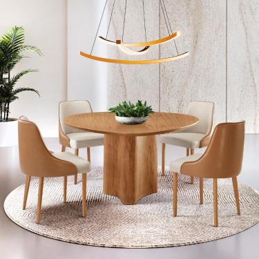 Imagem de Sala de Jantar Mesa Selene 135cm Madeira Tampo Laminado com 4 cadeiras Esmeralda