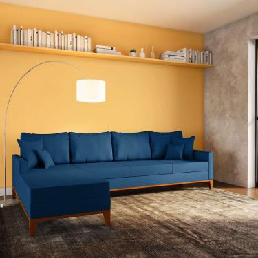 Imagem de Sofá 4 Lugares Tarma Com Chaise Esquerdo Linho Azul Marinho
