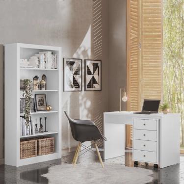 Imagem de Conjunto Completo de Escritório Presence Escrivaninha Com Estante e Gaveteiro - Móveis Leartam
