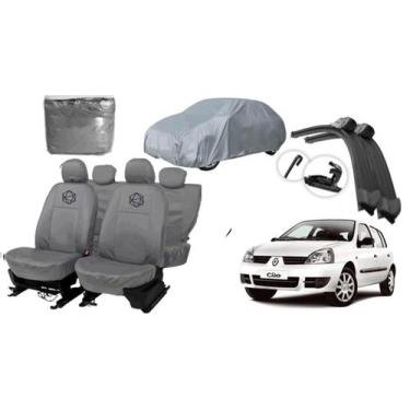 Imagem de Kit capa couro cinza Clio + proteção + limpador - ferro tech br