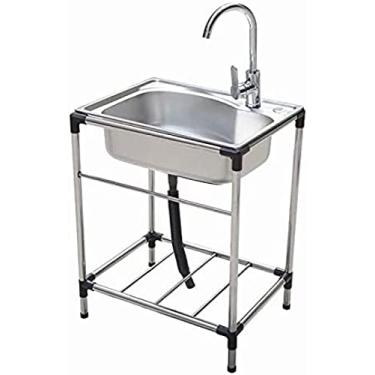 Imagem de Kit De Pia De Aço Inoxidável Lavatório Simples, Pia De Aço Inoxidável Portátil, Pia Com Torneira E Suporte, Adequado Para Cozinha De Restaurante De Hotel,Tamanho Do Suporte: 53x39x73cm,Collector88