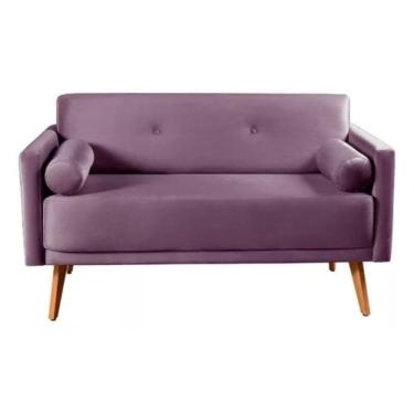Imagem de Sofá 2 Lugares Luma Veludo Roxo Com Pés Em Madeira 1,40m