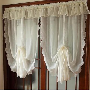 Imagem de Lacomfy 1 painel de cortina transparente de amarrar, cortina de janela de renda ajustável, persiana, balão, cozinha, sanefa com babados para janela, café, sala de estar, branca