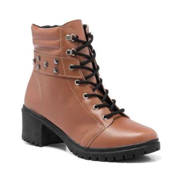 Imagem de Bota Coturno Feminino Cano Baixo Salto Tratorada Estilosa - Stessy Sho
