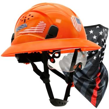 Imagem de PerldVerge Capacete De Segurança Construção Com Aba Completa, Aprovado Pela Osha, Viseira - Chapéu Laranja Para Operário Da Protetor Pescoço, Tira Queixo Homens E Mulheres, Tipo 1 Classe C