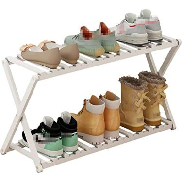 Imagem de Sapateira de bambu, dobrável, 2 camadas, multifuncional, organizador de sapatos para sala de estar, entrada, armários, prateleiras, armário de armazenamento, decoração de casa
