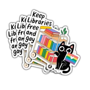 Imagem de (3psc) Adesivo Keep Libraries Free and Gay, gato preto, orgulho gay, LGBTQ, adesivo de direitos de igualdade LGBTQ, 7,6 cm para laptop, garrafa de água, carro, telefone, capacete, janela, caderno