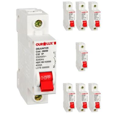 Imagem de 7 Disjuntor Ourolux Unipolar Curva C 32a Inmetro Termomagnético