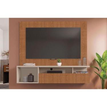 Imagem de Painel Quarto p/ TV até 55 pol Brasil c/ Nichos 136x122cm Freijo/Off W