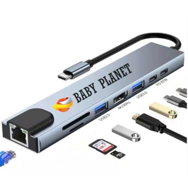 Imagem de Estação de ancoragem USB C, hub tipo C 8 em 1, dongle USB C com HDMI 4K a 60Hz, Ethernet RJ45, entrega de energia de 100 W, leitor de cartão SD/TF, 2 portas USB, hub USB tipo C para MacBook Pro Air e