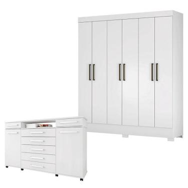 Imagem de Cômoda London e Guarda Roupa Casal Verso Branco - Demóbile