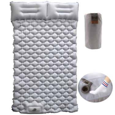 Imagem de Almofada de dormir para acampamento, tapete de dormir inflável com travesseiro, almofada de acampamento com bomba de pé embutida, almofada de colchão de acampamento leve para acampamento de carro, mochila, barraca e caminhadas (completo (cinza))