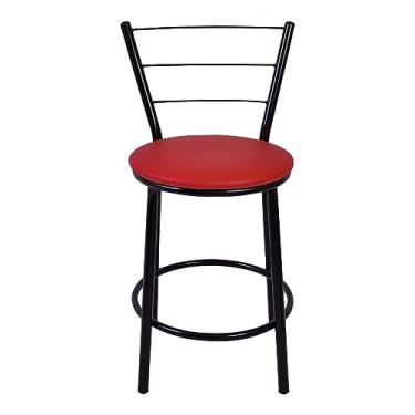 Imagem de Banqueta Baixa Compacta com Assento em Corino Encosto 3 Ferrinhos Ideal para Cozinha Balcão ou Área Gourmet (VERMELHO)